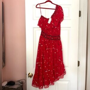 NWT Joie Hafsa Floral Silk Dress in Matador Red Sz XS